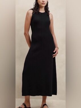 NWT Banana Republic Black Sleeveless Rib Knit Maxi Dress size M